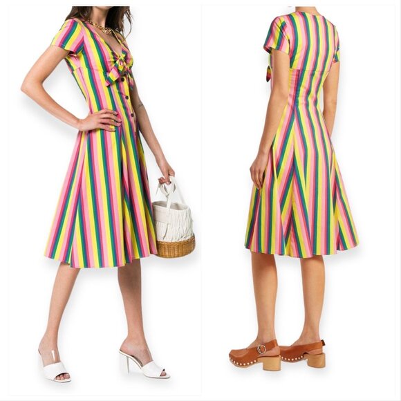STAUD Alice Multicolor Stripe Knotted Poplin Midi Dress Size 2 NWT - Picture 2 of 16